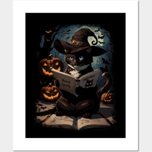 Scary Halloween Witch Cat Posters and Art